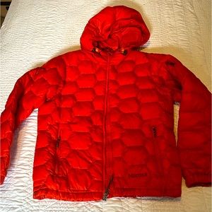 Marmot Ama Dablam hexagon quilted hooded puffy down jacket